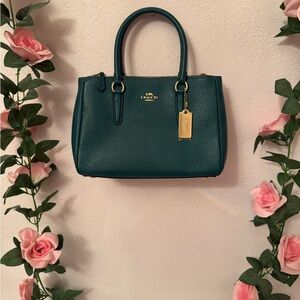 COACH Mini Christie Carryall Dark Teal Crossgrain Leather Satchel Crossbody